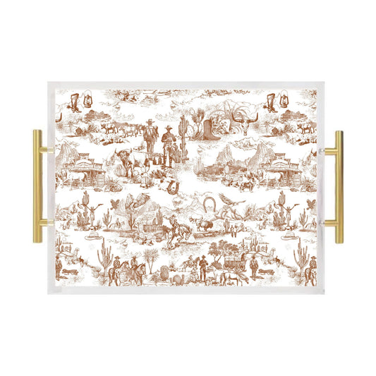 Cowboy Toile Acrylic Serving Tray