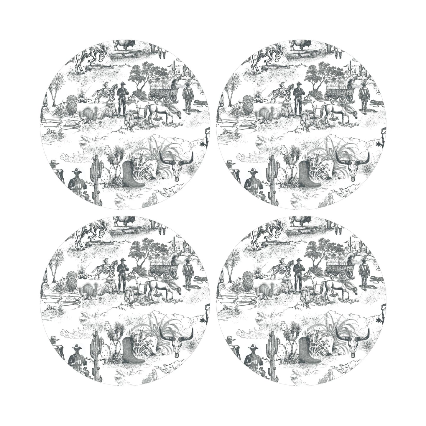 Cowboy Toile Double-Sided Acrylic Coaster Set