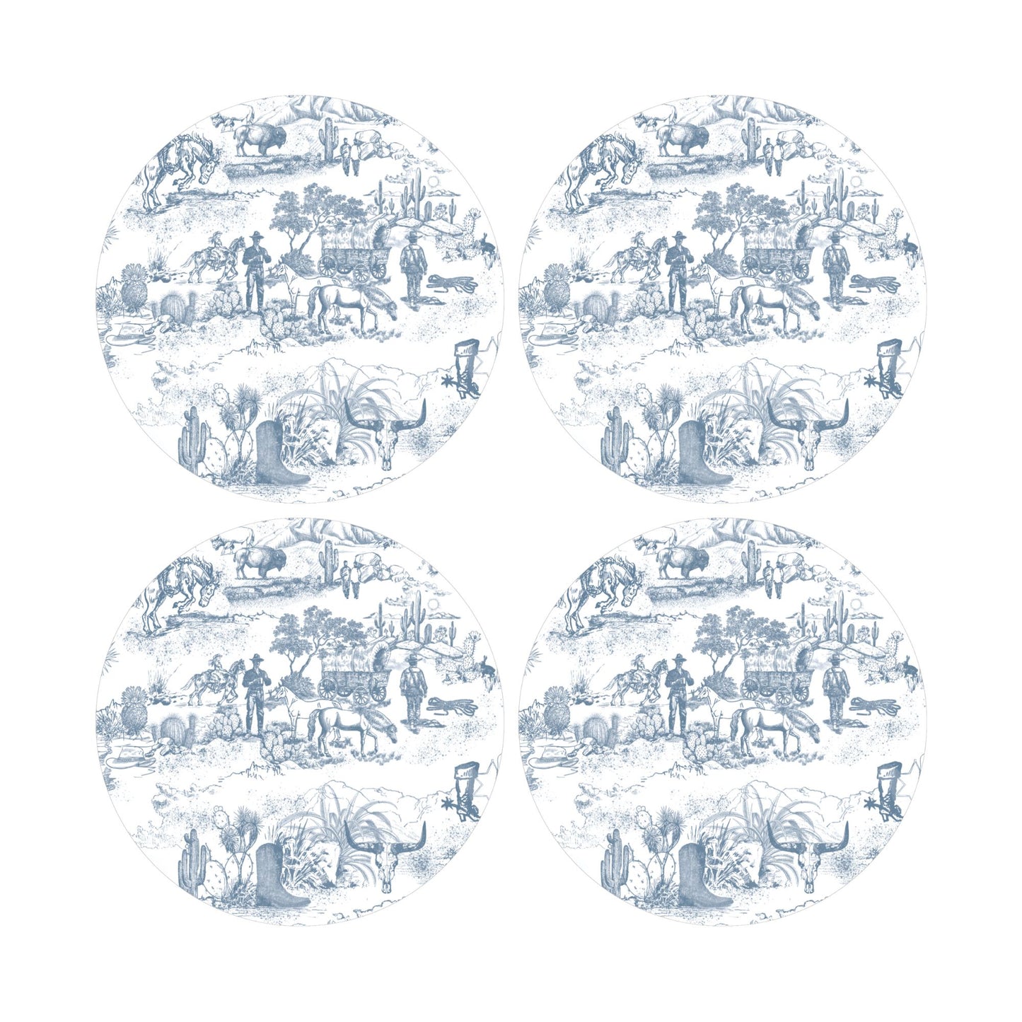 Cowboy Toile Double-Sided Acrylic Coaster Set