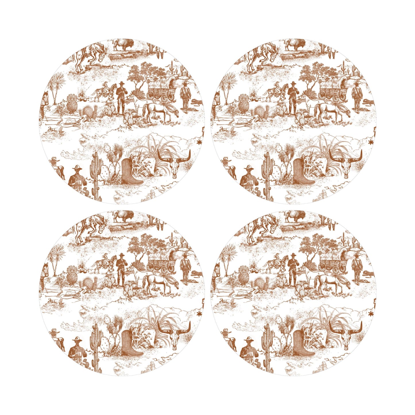 Cowboy Toile Double-Sided Acrylic Coaster Set