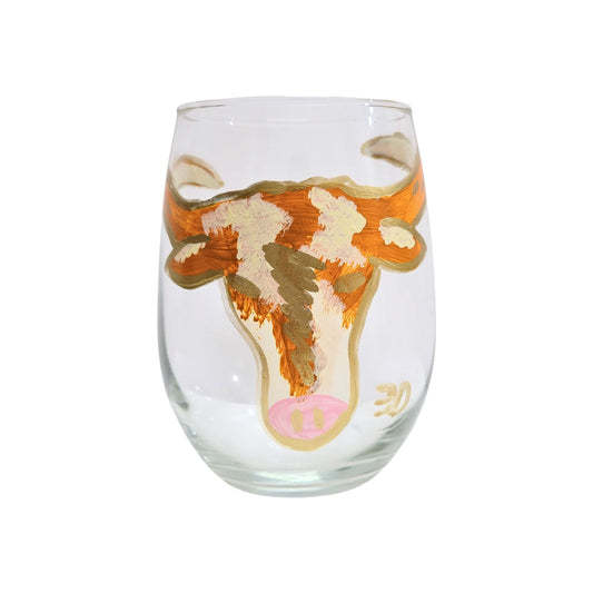 Longhorn Hand-Painted Wine Glasses